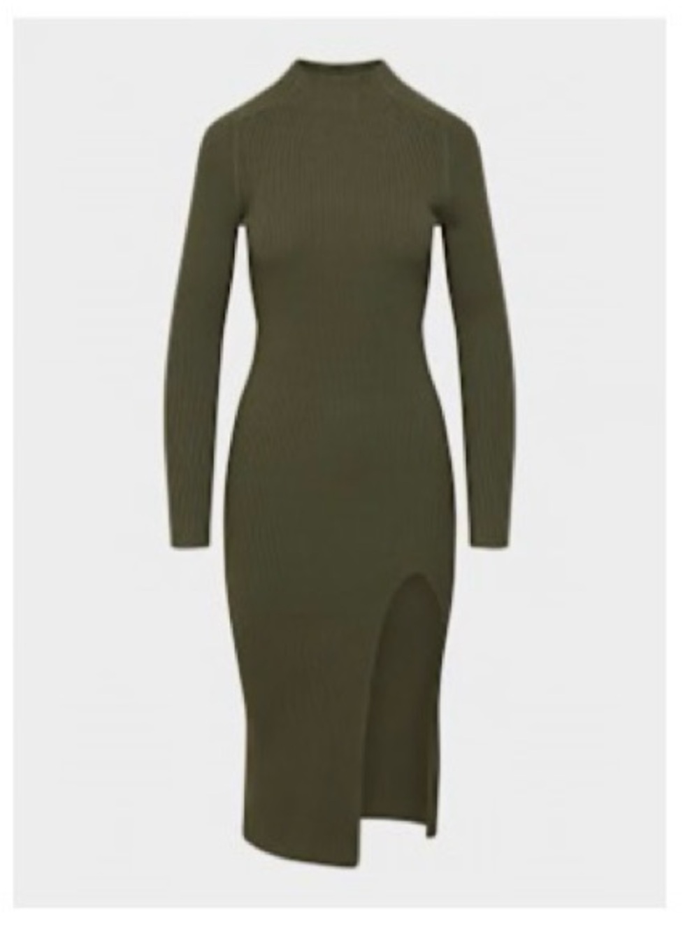 Wilfred Olive Ribbed Long-Sleeve Midi Dress with Side Slit